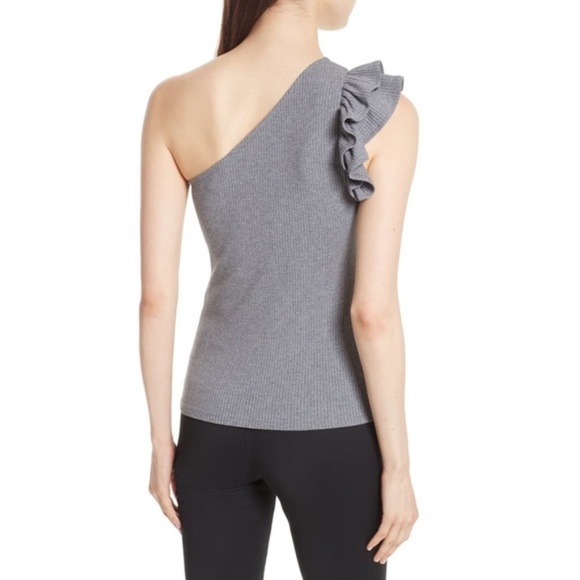 Rebecca Taylor Top Sweeter Ribbed Jersey One-Shoulder Top Gray Color - Picture 3 of 9